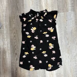 LOFT Black Floral Dress with Yellow & Pink Flowers